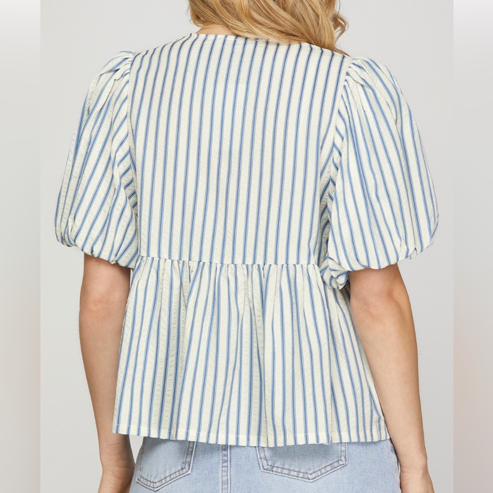 Krush Blue and White Striped Blouse